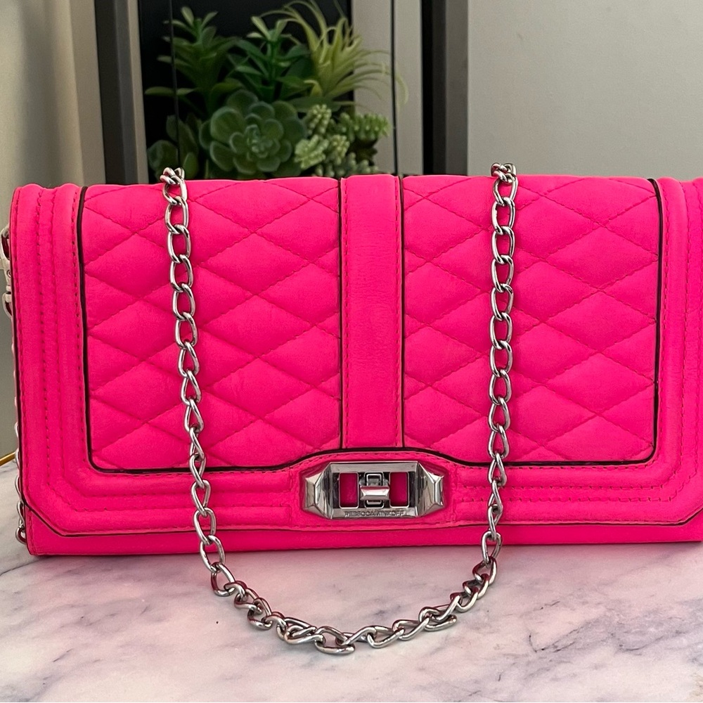 Rebecca Minkoff Pink Quilted Shoulder Bag with Silver Chain
